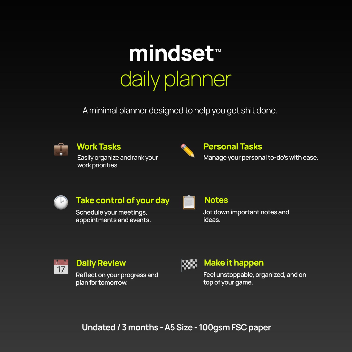 Mindset Daily Planner - Undated - 90 days - I'm Unstoppable